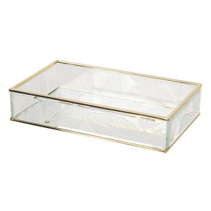 Caseta bijuterii din sticla transparenta si metal auriu Leaf 24 cm x 14 cm x 5 h 