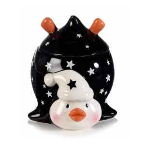 Borcan decorativ ceramica neagra alba model Pinguin 11x13x14 cm