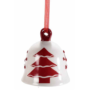 Clopotel suspendabil din ceramica alba rosie model Brad Ø 5x5 cm