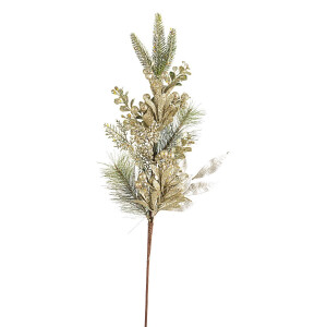 Crenguta artificiala cu brad si flori aurii 70 cm