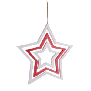 Decoratiune suspendabila din lemn alb rosu model Stea 48x2x50 cm