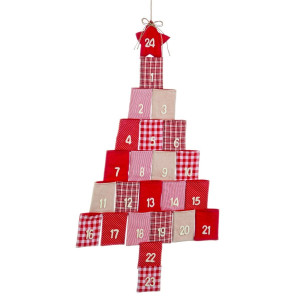 Calendar Advent Craciun din textil alb rosu 55x98 cm