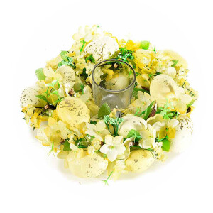 Coronita de masa decorata cu oua galbene si suport lumanare 23x8 cm