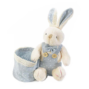 Figurina Iepuras Paste cu cosulet din textil crem albastru 16x6x20 cm