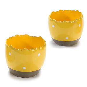 Set 2 oua decorative din ceramica galbena 12x11 cm
