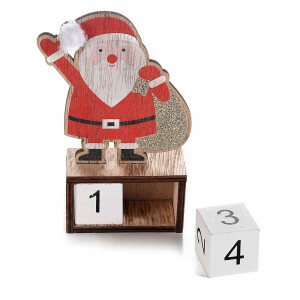 Calendar din lemn model Mos Craciun 9x4x14 cm