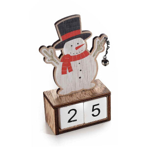 Calendar Craciun din lemn model Om de Zapada 9x4x14 cm