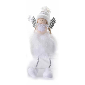 Figurina Inger din polirasina si pene albe 6x9x11 cm