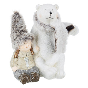 Figurina Urs Polar cu Fetita din ceramica Joshua 13x11x15 cm