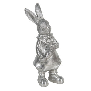 Figurina Iepuras Boy din polirasina argintie 12 x 11 x 22 cm