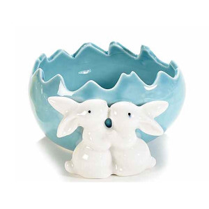 Ou Paste ceramica model Iepurasi albastru 11 cm x 11 cm x 6 h