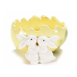 Ou Paste ceramica model Iepurasi galben 11 cm x 11 cm x 6 h
