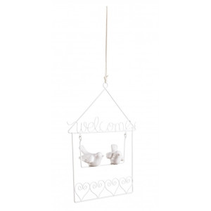 Decoratiune suspendabila metal ceramica alb Bird 15 cm x 19 h