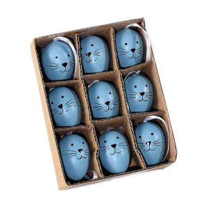 Set 9 oua decorative Paste din plastic albastru 3x4 cm