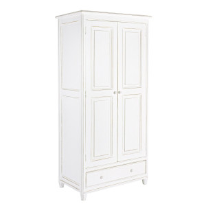 Dulap 2 usi 1 sertar din lemn alb antichizat 90 cm x 55 cm x 190 h