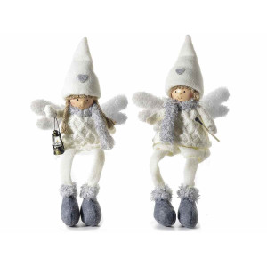 Set 2 figurine Ingeri din portelan si textil gri alb 19x10x25 cm