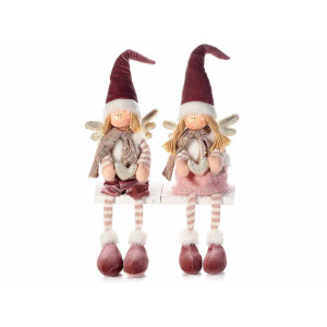 Set 2 figurine Ingeri din portelan si textil alb visiniu roz 17x10x41 cm