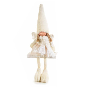 Figurina Inger Girl din portelan si textil alb crem 14x9x38 cm