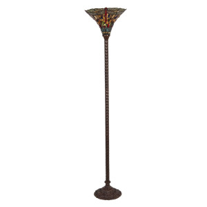 Lampadar cu baza din polirasina maro si abajur sticla Tiffany Ø 38 cm x 186 h