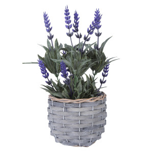 Lavanda artificiala mov in ghiveci din bambus Ø 12 cm x 23 h