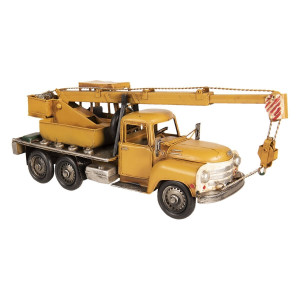 Macheta Camion Retro cu macara din metal galben 41 cm x 12 cm x 16 h