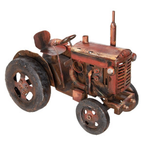 Macheta Tractor Retro din metal rosu antichizat 59 cm x 30 cm x 44 h