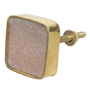 Buton mobila din fier auriu si piatra roz 4x4 cm