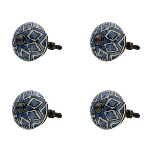 Set 4 butoni mobilier din ceramica albastra crem 4x3 cm