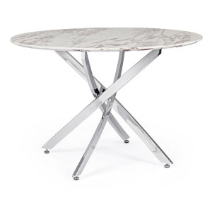 Masa rotunda cu picioare otel argintiu si blat mdf cu efect marmura John 110x75 cm