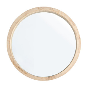 Oglinda de perete rotunda cu rama din lemn natur Tiziano 42 cm x 5 cm x 42 h