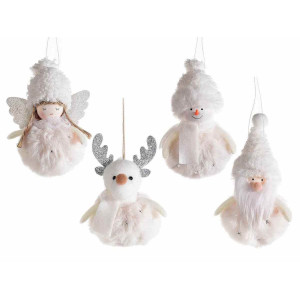 Set 4 ornamente brad din textil alb  Ø 6x12 cm