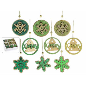 Set 81 ornamente brad din lemn natur verde Ø 6 cm