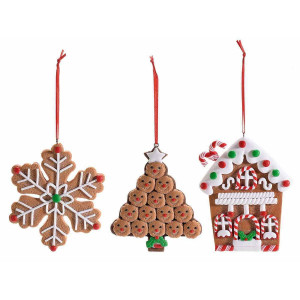 Set 3 ornamente brad din polirasina model Turta Dulce 10x12 cm