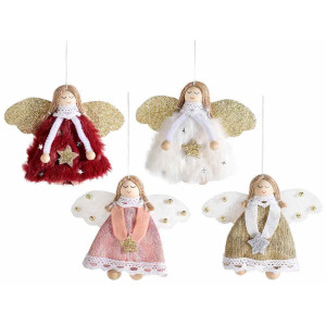 Set 4 ornamente brad din textil model Ingeri 10x8 cm