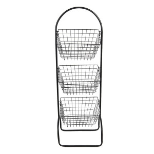 Raft cu 3 cosuri din fier negru 45 cm x 36 cm x 134 h