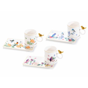 Set 3 cesti cu farfurioare din portelan 13.5 cm x 8,5 cm 