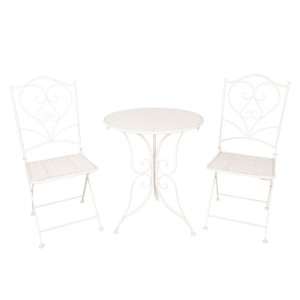 Set 2 scaune pliabile si masa din otel alb Ø 60 cm x 70 h 