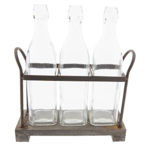 Set 3 sticle cu suport din metal maro 30 cm x 10 cm x 35 h