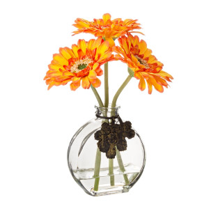 Set vaza sticla cu 3 flori gerbera artificiala portocalii 20 H