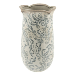 Vaza decorativa ceramica alb gri Flowers Ø 14 cm x 28 cm