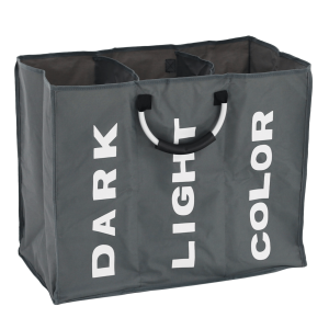 Cos rufe 3 compartimente din textil gri alb Deklin 60x32x49 cm