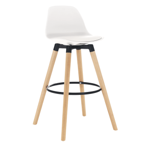 Scaun bar lemn fag piele ecologica alba Evans 38x91x45 cm