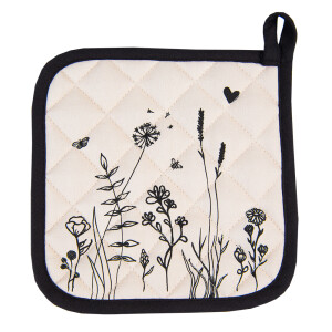 Servet termic bumbac bej negru Flowers 20x20 cm