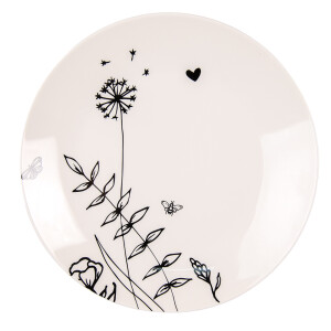 Set 2 farfurii portelan bej negru Flower 20x2 cm