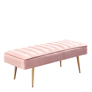 Banca cu tapiterie catifea roz si picioare crom auriu FALNA 133x55x47 cm
