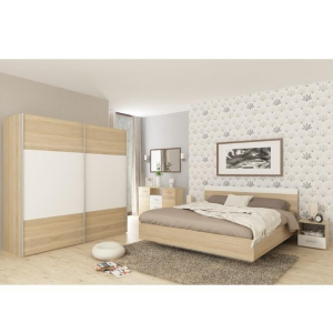 Set mobilier dormitor mdf natur stejar sonoma alb Gabriela 201.6x62x200 cm