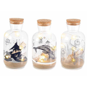 Set 3 sticlute decorative cu led decor Marin Ø 8 cm x 15 H