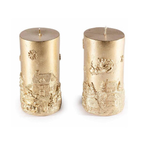 Set 2 lumanari Craciun aurii  Ø 6 cm x 12 H