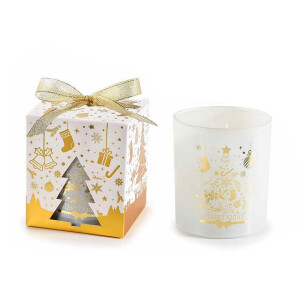 Lumanare parfumata Craciun in borcan sticla, cutie cadou aroma Flori de Portocal Ø 9 cm x 10 H