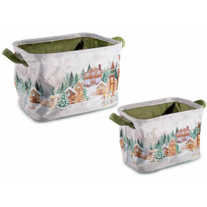 Set 2 cosuri Craciun textil multicolor 30x20x23 cm, 23x16x18 cm